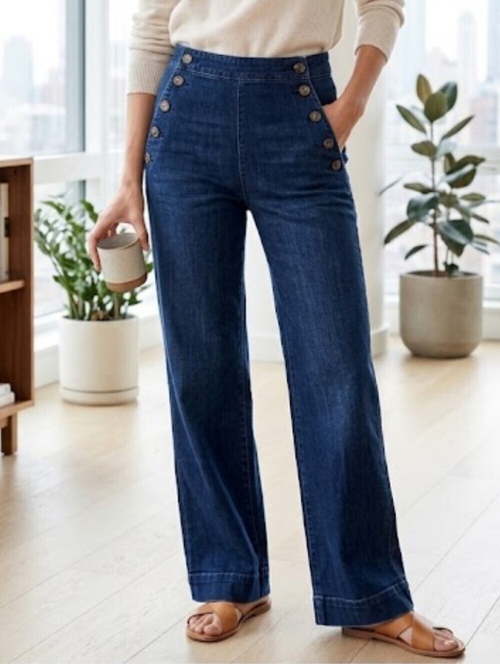 LC Lauren Conrad Jeans Size 14 Wide Leg Trouser Side Zip Button Detail